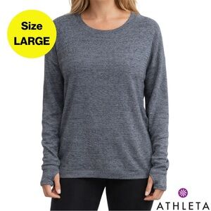 ATHLETA 🩶 Heathered Gray Pull-Over Crewneck COZY Recovery Sweater (Size Large)